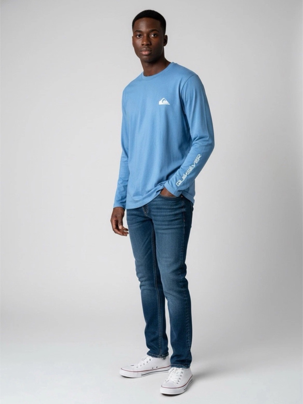 Quiksilver UPF 50 Quick Dry Long Sleeve Crew Tee in Sky Blue with Chest Logo